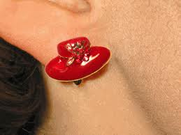 SWAROVSKI RED HAT EARRINGS pierced or clip